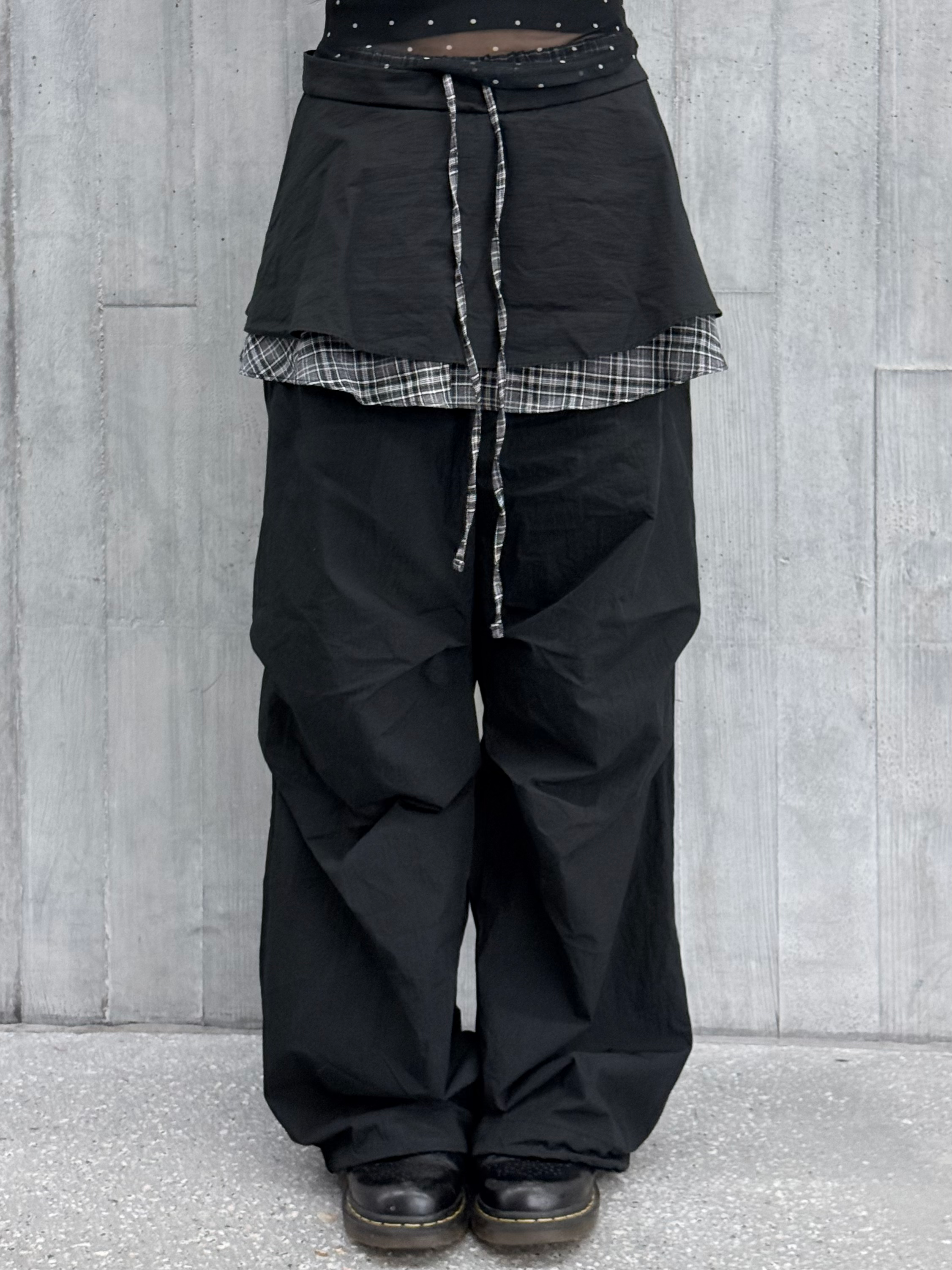Side Checked Skirt Pants