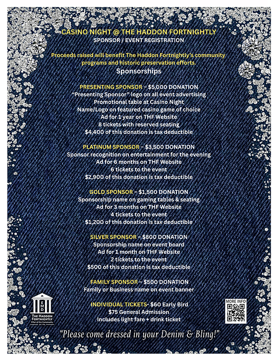 CASINO NIGHT _ THE HADDON FORTNIGHTLY SPONSOR EVENT REGISTRATION Proceeds raised will ben