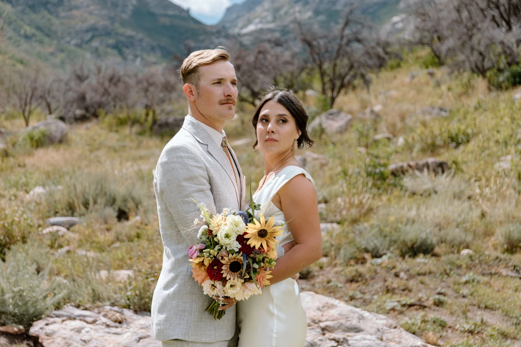 Wedding couple in a mountain landscape