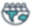 icon of people popping out of the globe cut in half