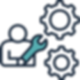 icon of person holding a wrench with gears