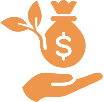 Icon of hand holding bag of money with plant growing out of it