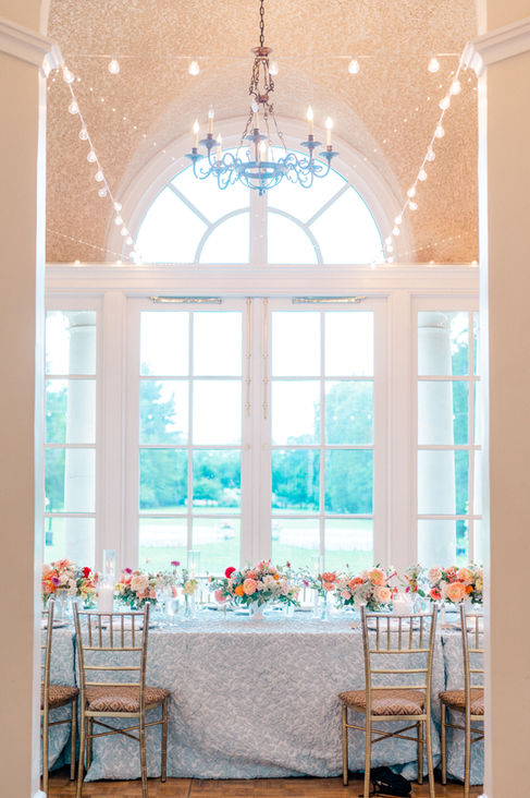 Wadsworth Mansion wedding table in loggia overlooking the great lawn