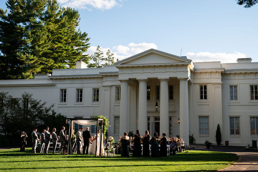 Wedding ceremony in front of the Wadsworth Mansion
