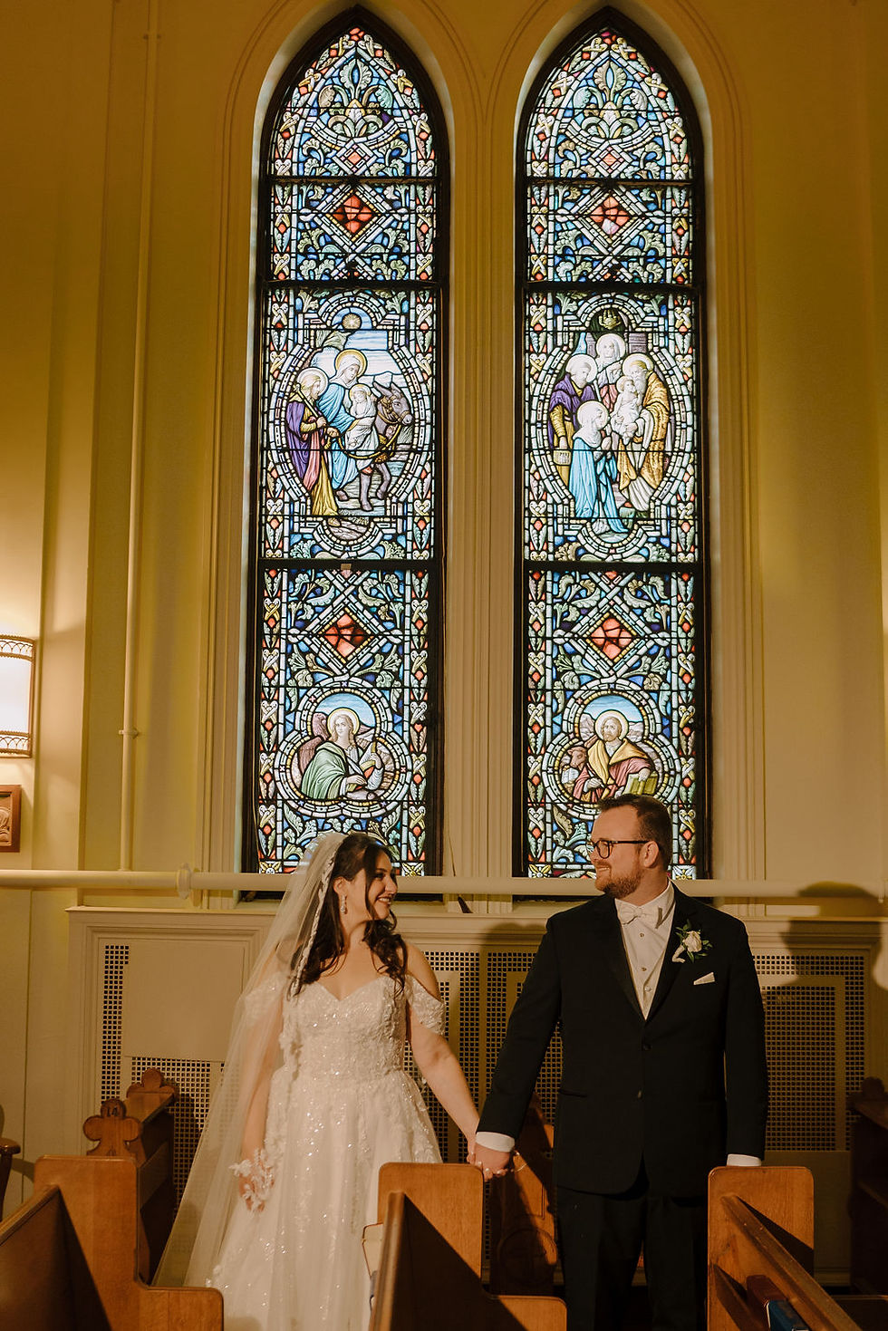 bride and groom looking at one another at lauralton hall wedding