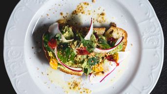 An overhead shot of avocado toast
