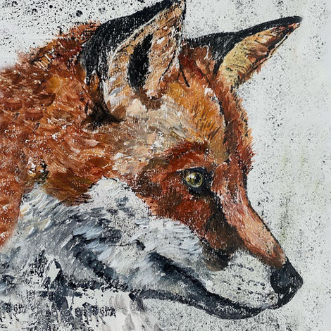fox, fox art, fox painting, british wildlife, british wildlife art, nature art, painting of a foxes head, russet fox, foxes head, fox portrait, wildlife, artist, wildlife artist