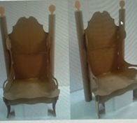 Wooden throne chair, unassembled and assembled views
