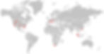 World map highlighting CMSA's global experience, international projects, and worldwide customer network.