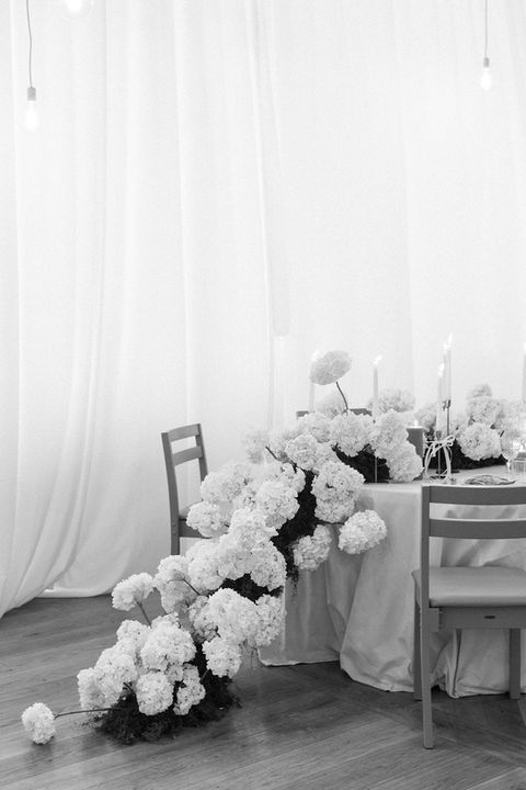 Black and White image of cascading floral