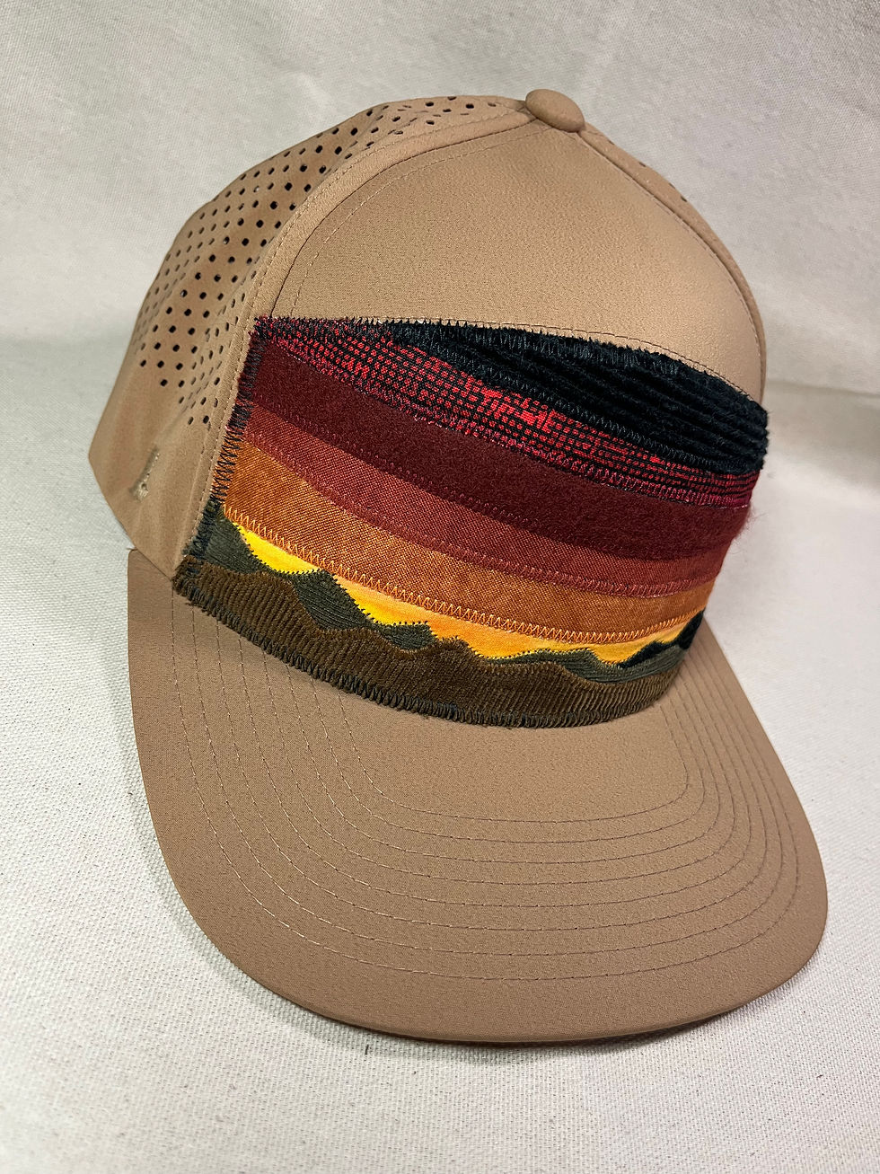 Thumbnail: Patchwork mountain sunset - lightweight w perforated back flat bill snapback hat