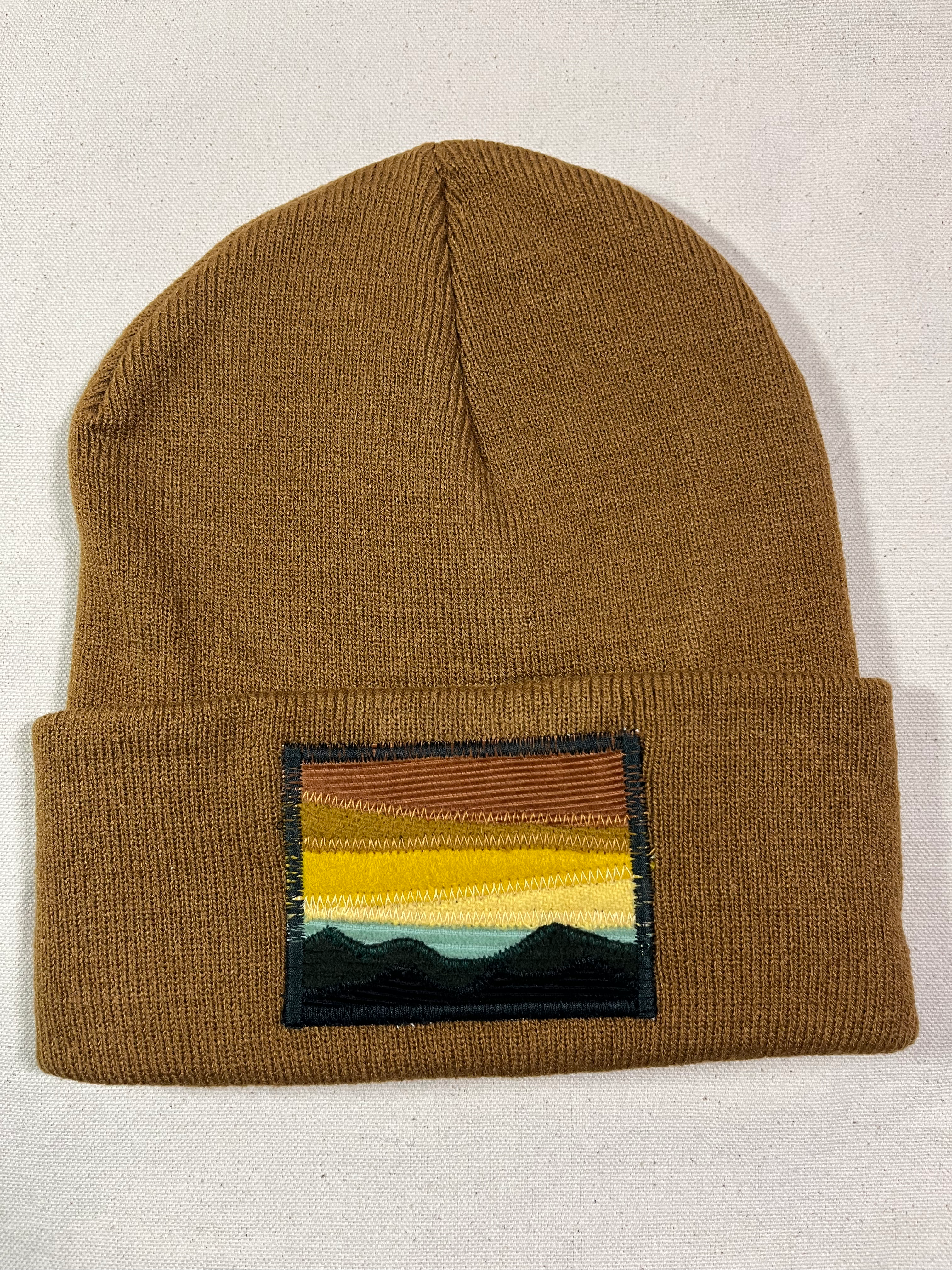 Patchwork Mountain sunset beanie