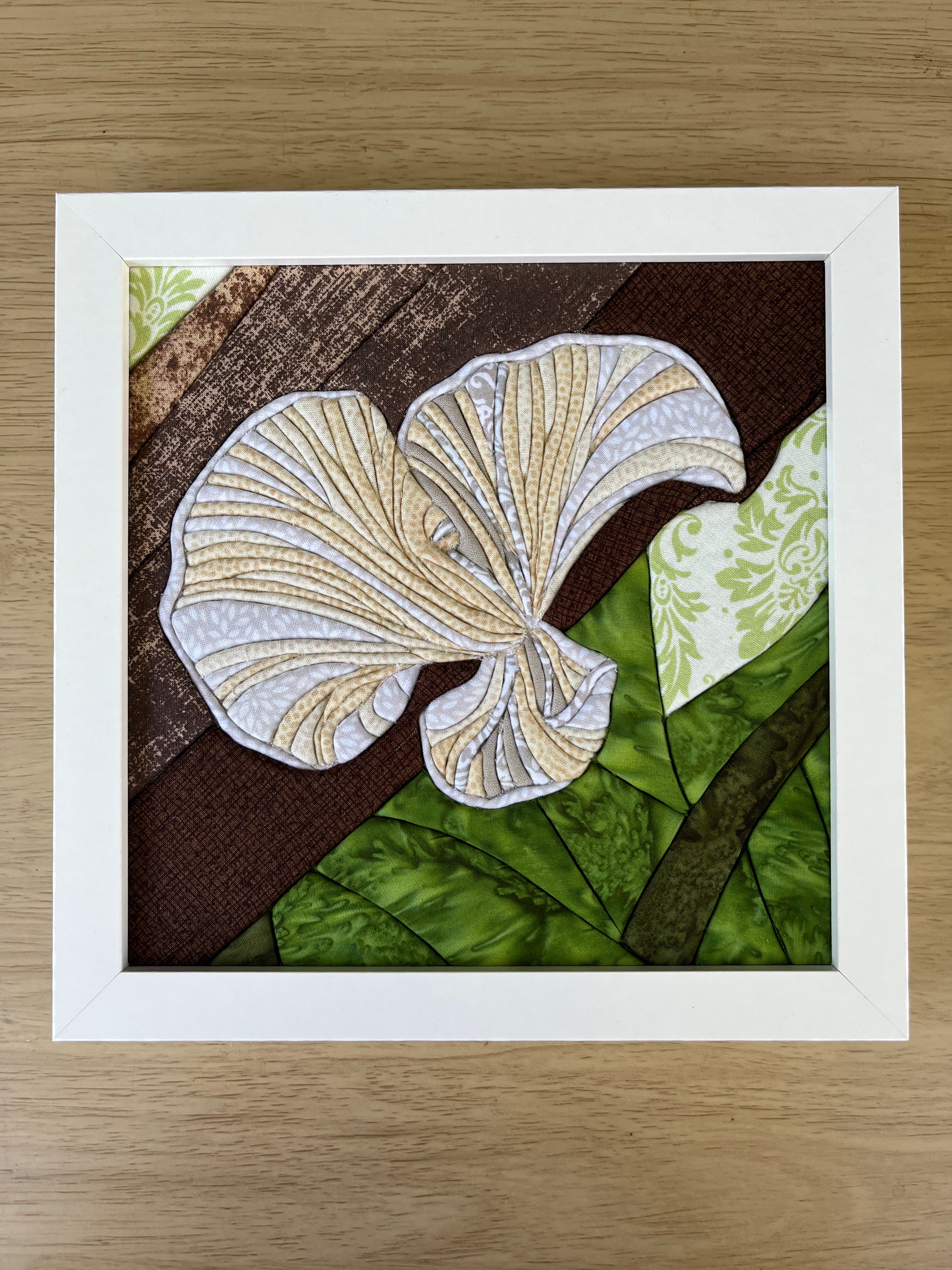 Oyster mushroom- Kinusaiga fabric art - framed