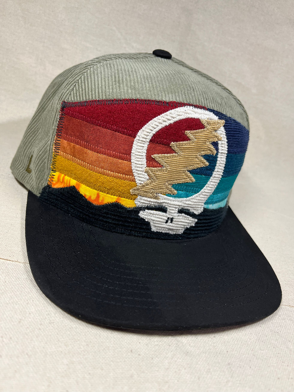 Thumbnail: Fire on the mountain - sunset stealie flat bill snapback hat