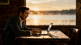 a stressed man using his computer