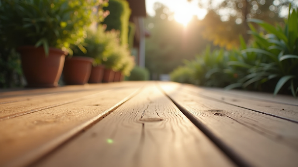 Eye-level view of a beautifully designed outdoor deck made from Halo Decking