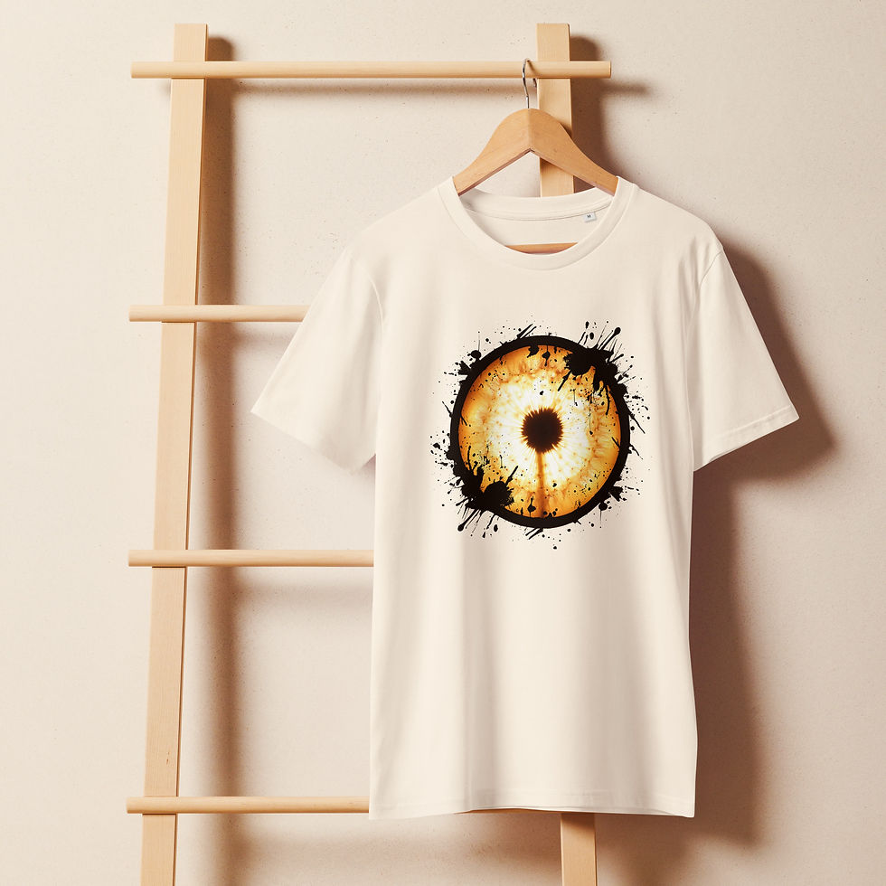 Thumbnail: Women’s Vintage White organic cotton t shirt with the Timeless design, shown hanging on a wooden hanger.