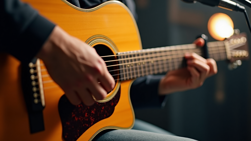 Close-up view of a live acoustic guitar performance