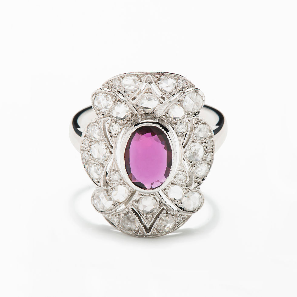 Ruby Light Turmalin Art Deco Yüzük