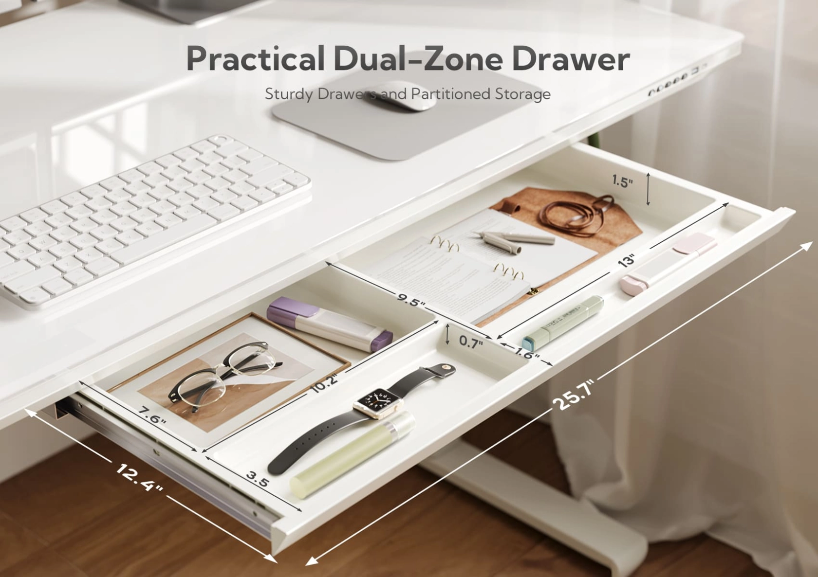 Claiks Desks with Dual-Zone Drawer