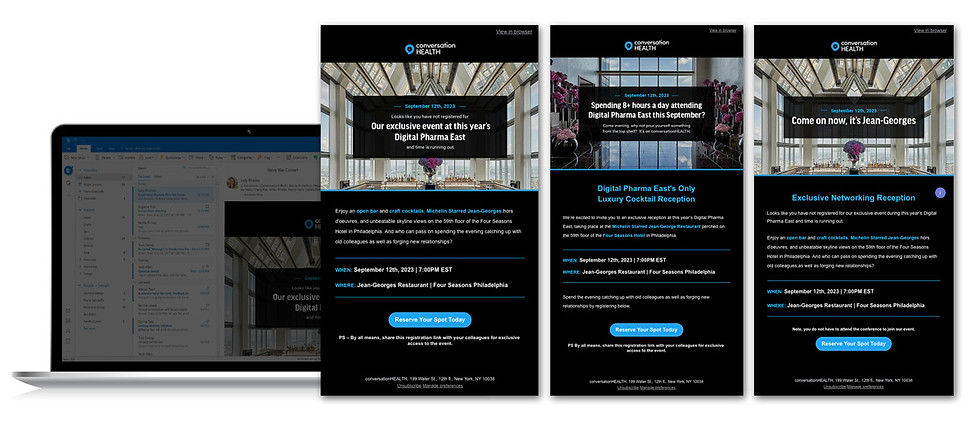 Invitation email for conversationHEALTH’s event with agenda details