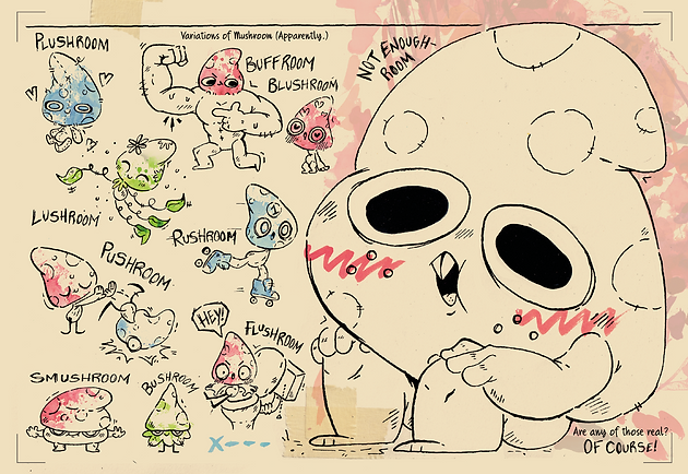 an illustration of various mushroom puns by Mya Mitchell