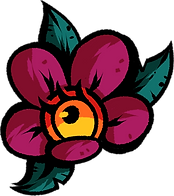 digital illustration of a cartoon flower with and eye in the middle, bold and thick black lines