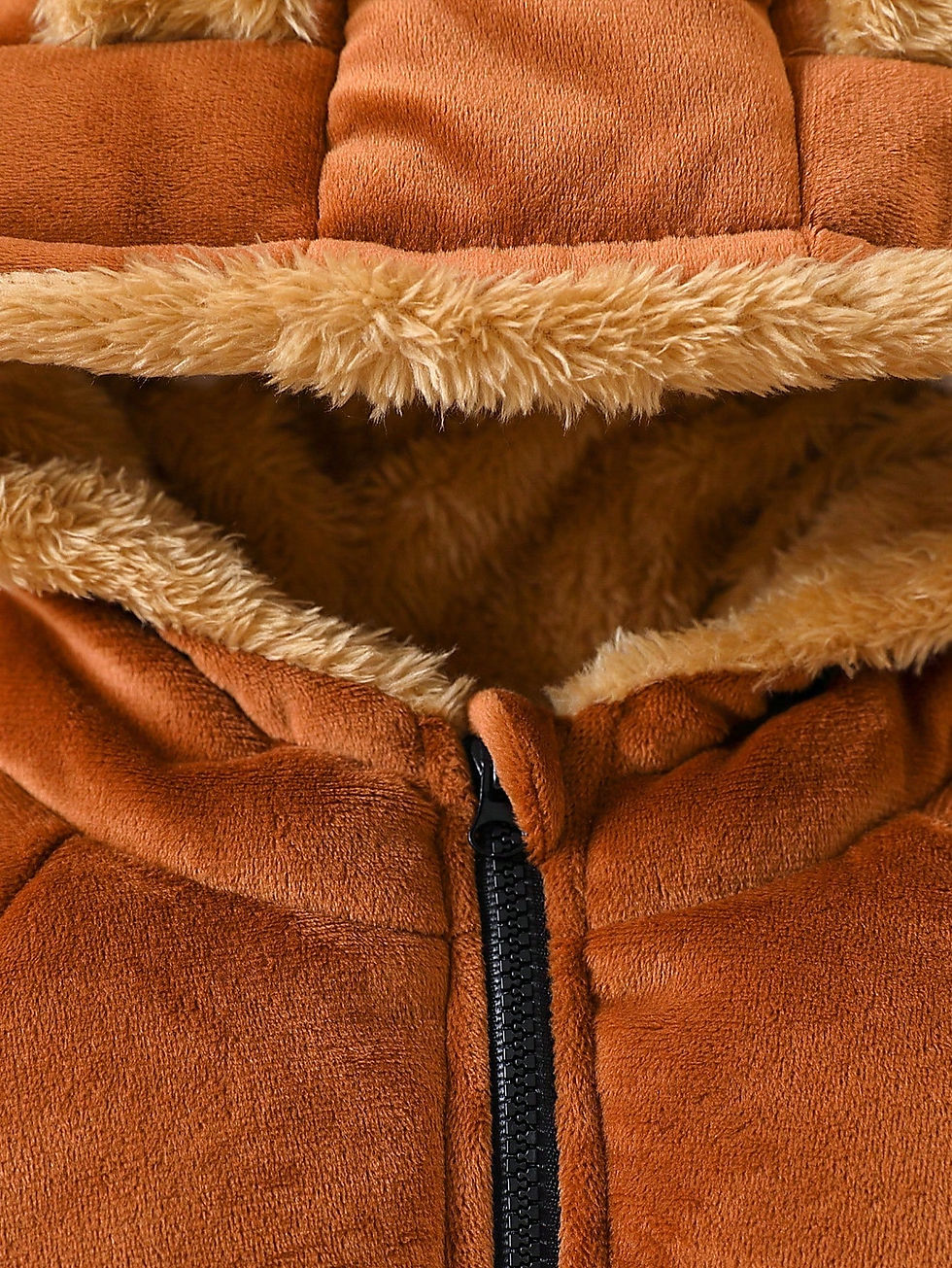 Thumbnail: For Baby Boys In Autumn And Winter Brown Cotton-Padded Clothes With Fleece Clips