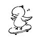 店のマスコットキャラクター スケートボードに乗った鳥