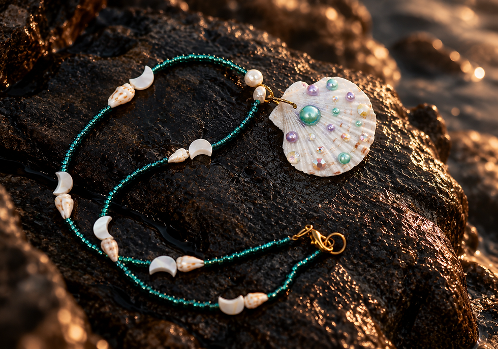 Treasures of the Moon Tide real seashell necklace with iridescent jewels