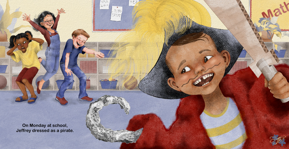 A little boy goes to school dressed as a pirate, eliciting varied reactions from his classmates.