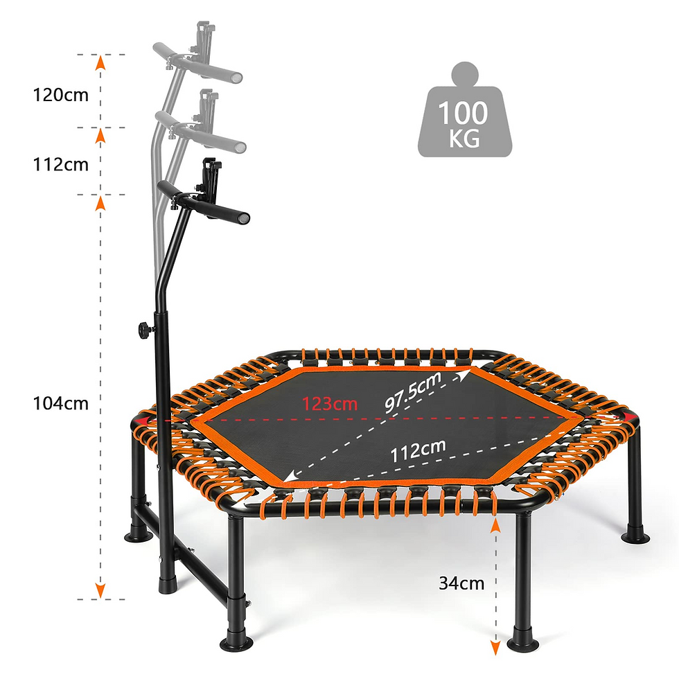 Miniature : Silent Trampoline with Adjustable Handle Bar Fitness Trampoline, Adults or Kids