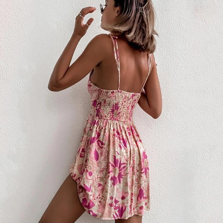 Thumbnail: Women Spaghetti Strap Summer Sleeveless Dress Female Bodycon Dress Floral Patter