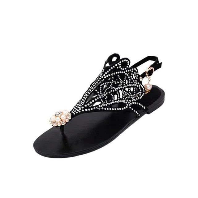 Thumbnail: Vintage Women Flats Rhinestone Footwear Heel Anti
