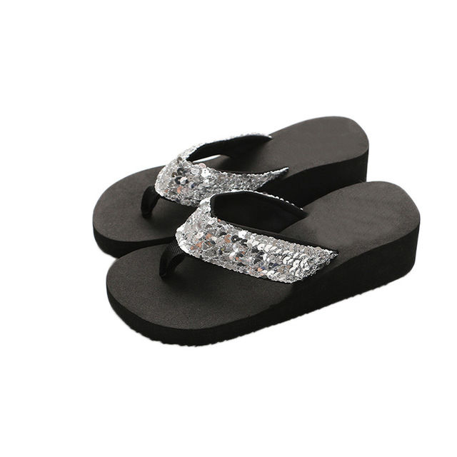 Thumbnail: Summer Sequins Anti-Slip Sandals High Heel Slipper