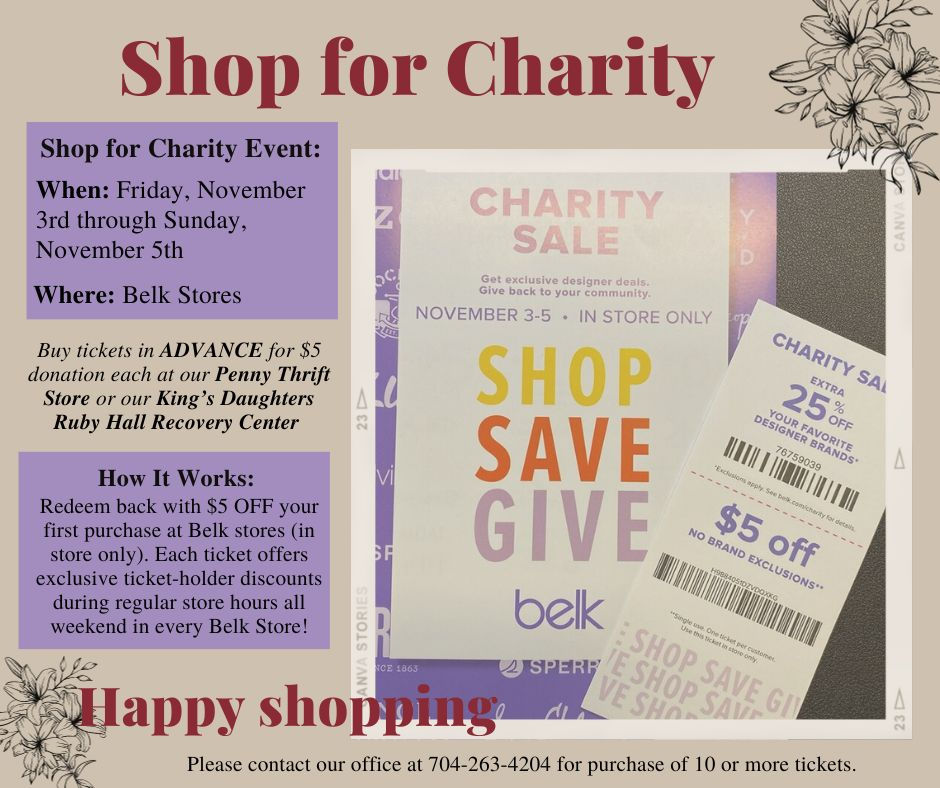 King's Daughters Ministry joins the Belk Charity Sale Fundraiser November 3rd - 5th!