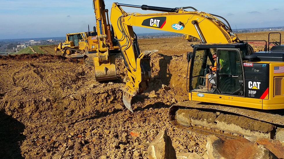 Two excavators moving dirt and earth