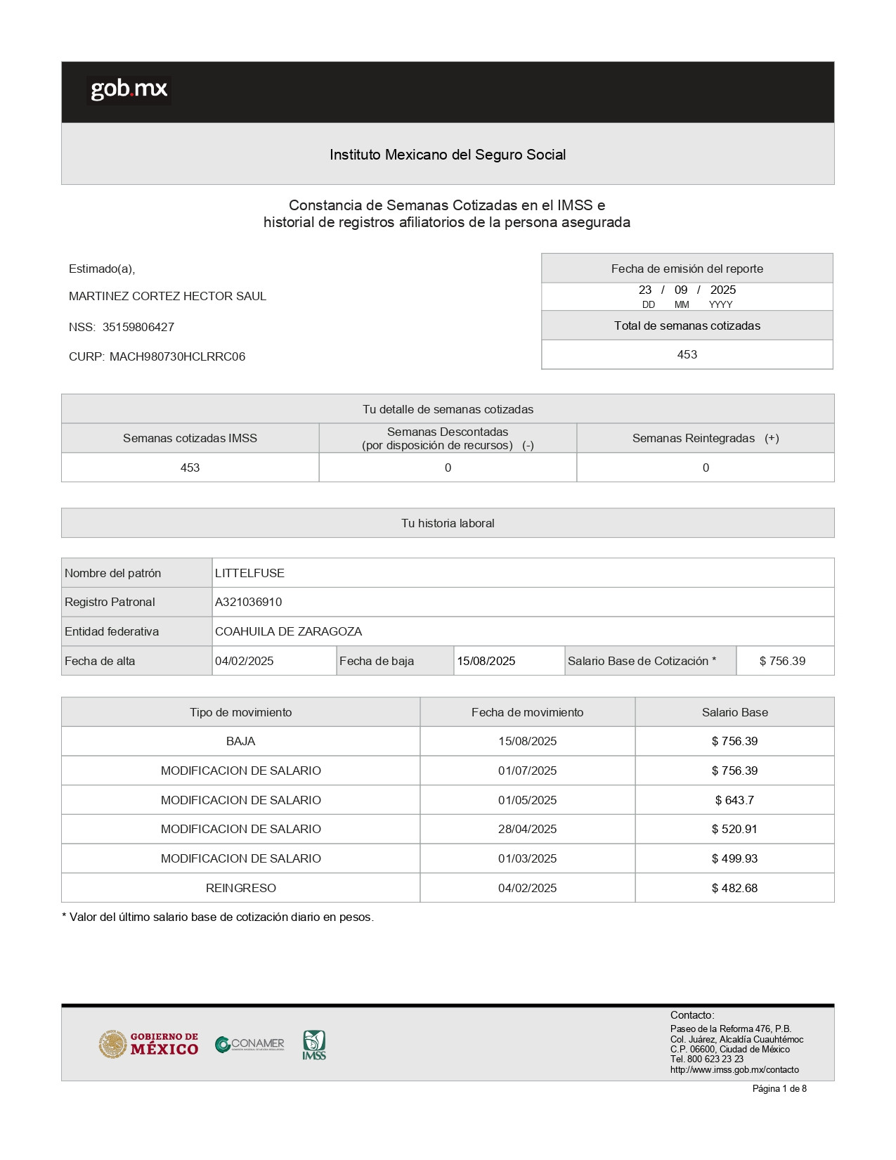 Semanas cotizadas IMSS