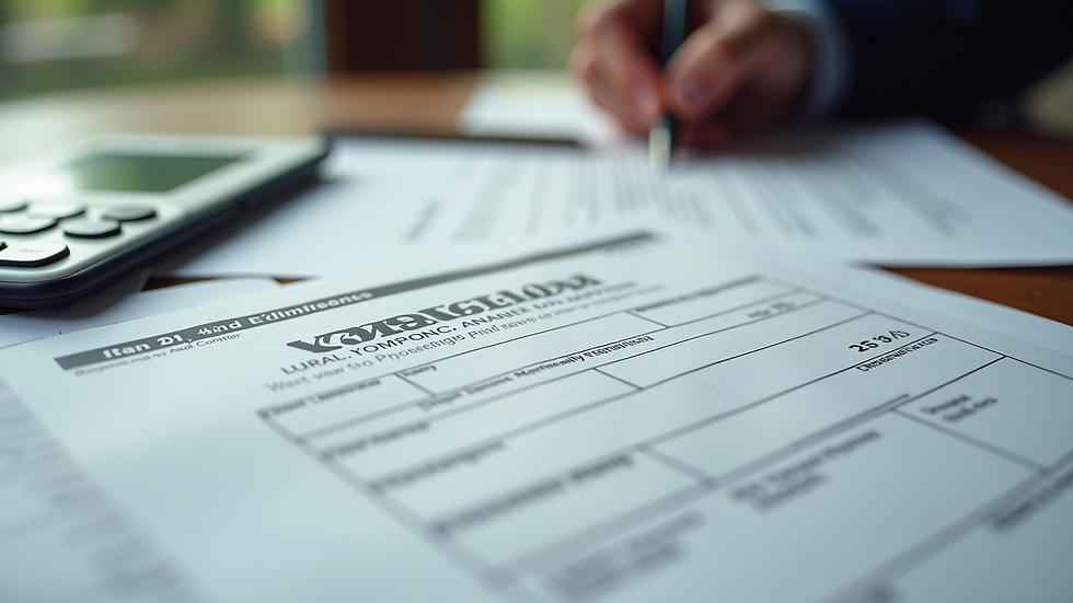 High angle view of tax forms spread out on a table