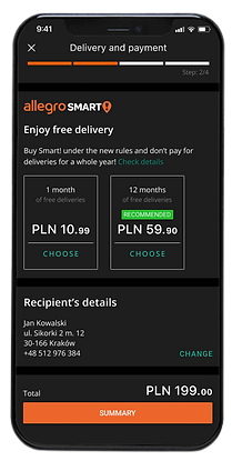 buy and pay page on mobile / allegro