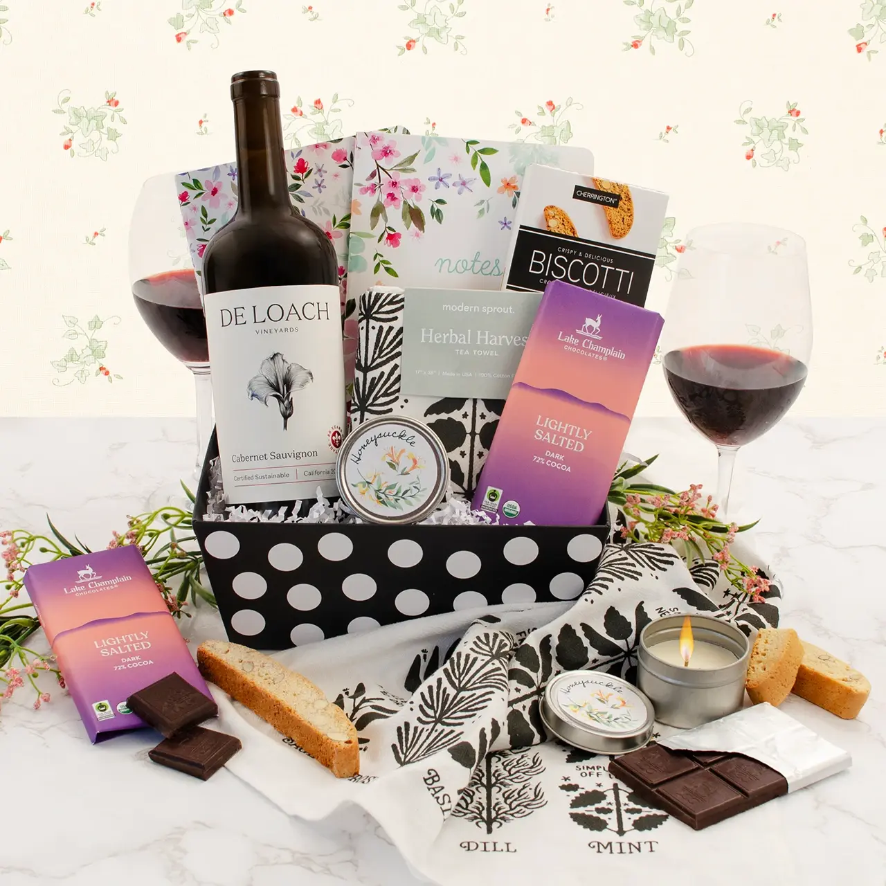 Pampered Cabernet or Chardonnay Gift Basket