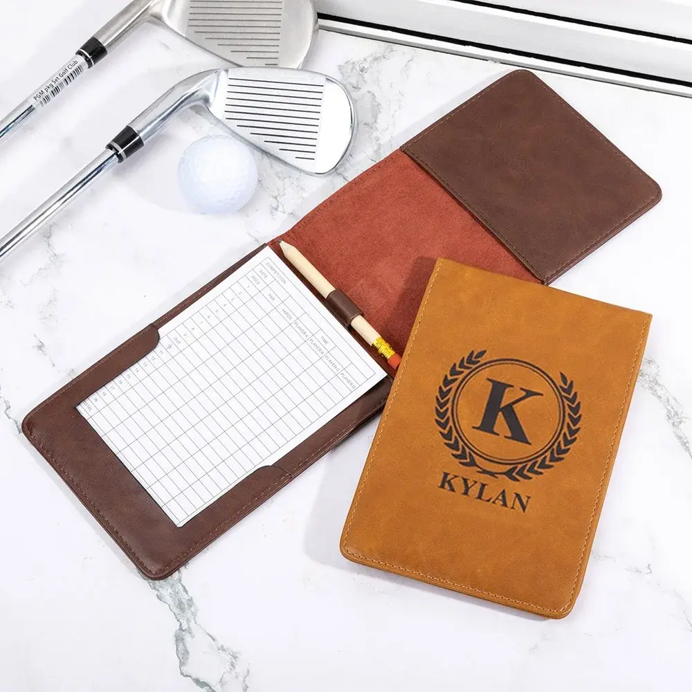 Personalized Leather Golf Scorecard Holder with Multicolor, Custom Name Golf Yar