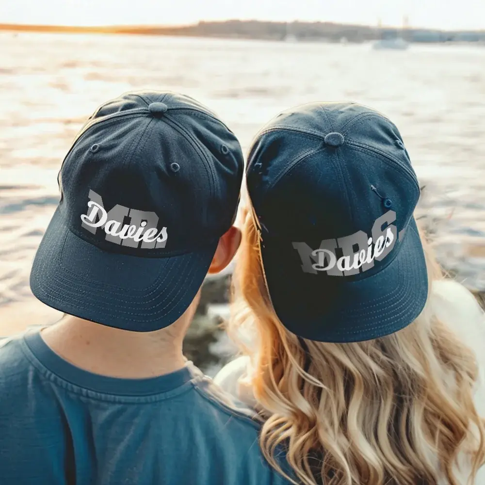 Personalized Mr & Mrs Matching Baseball Caps with Family Name (Set of 2), Honeym
