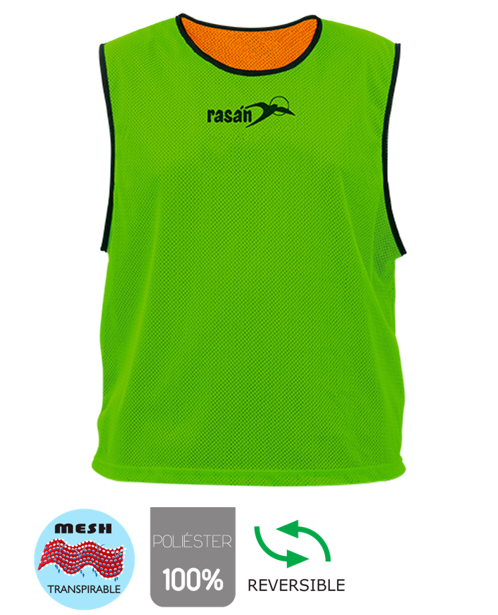 Peto Entrenamiento Rejilla Reversible Colores Verde y Naranja