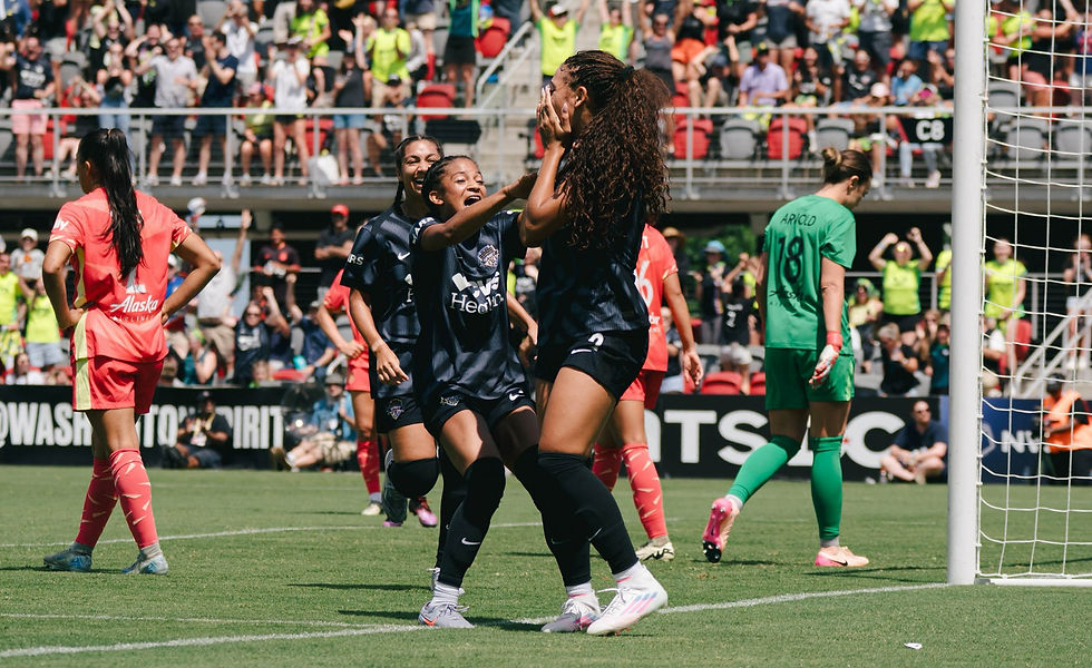 Trinity Rodman is celebrating her game-winning goal Sunday afternoon against the Portland Thorns. Photo Credit: Washington Spirit