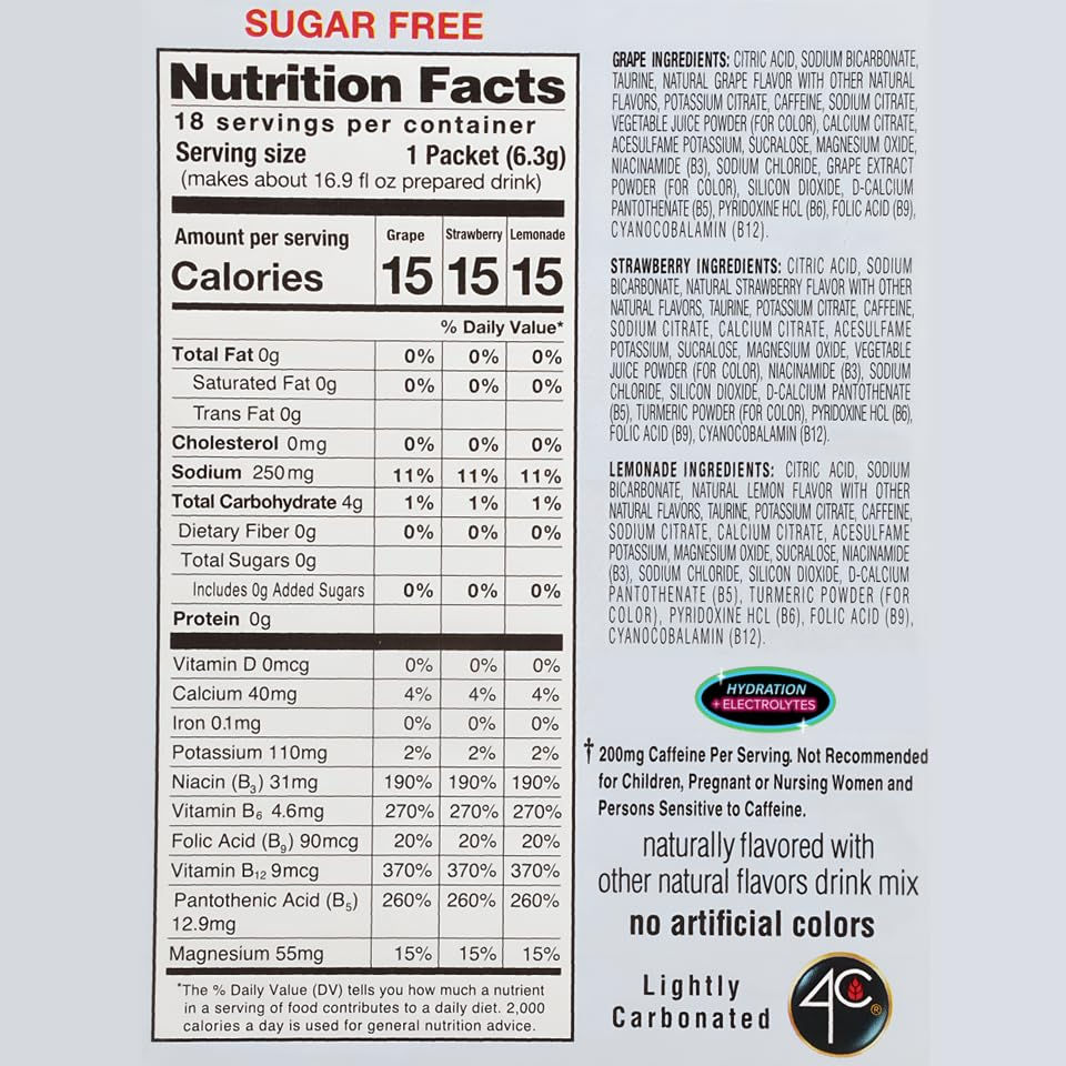 Thumbnail: 4C Energy Rush Carbonated Drink Powder- 18/40 Servings- 170-200mg Caffeine