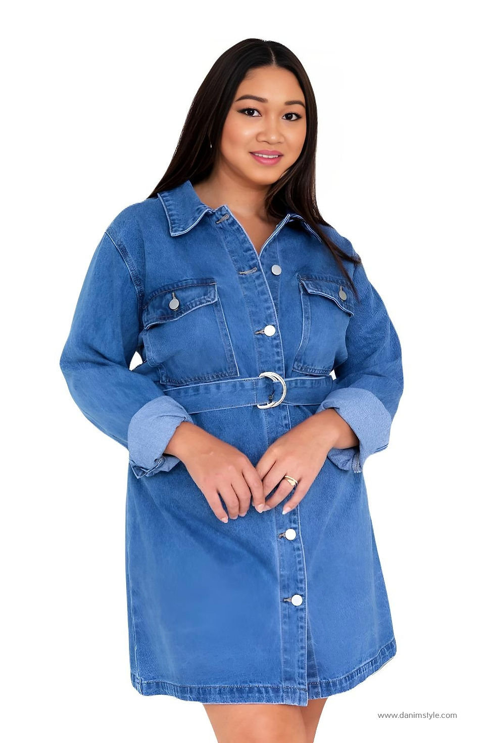 Thumbnail: Danim Mom Denim Shirt's Dress  (Navy-Blue)