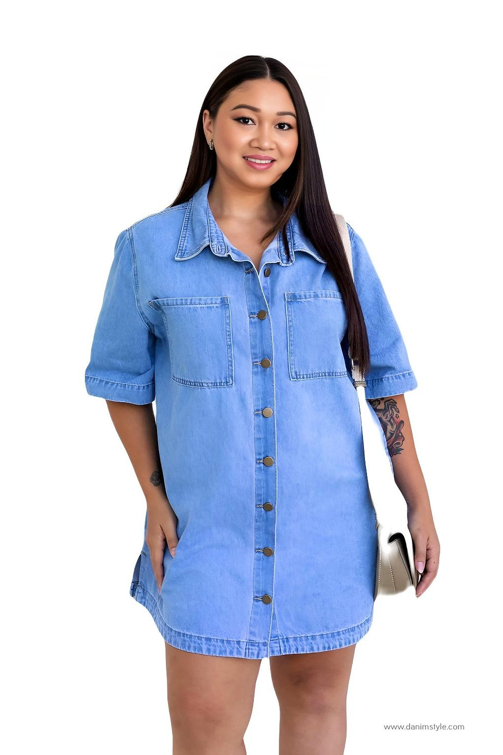 Thumbnail: Danim Ladies Denim Shirt's Dress  (Navy-Blue)