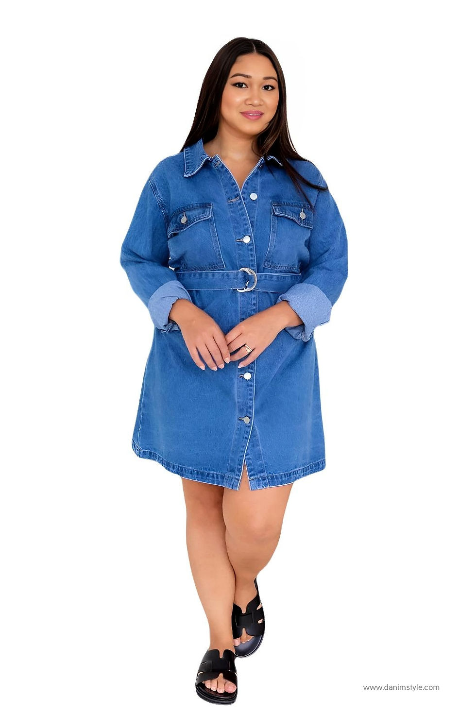 Thumbnail: Danim Mom Denim Shirt's Dress  (Navy-Blue)