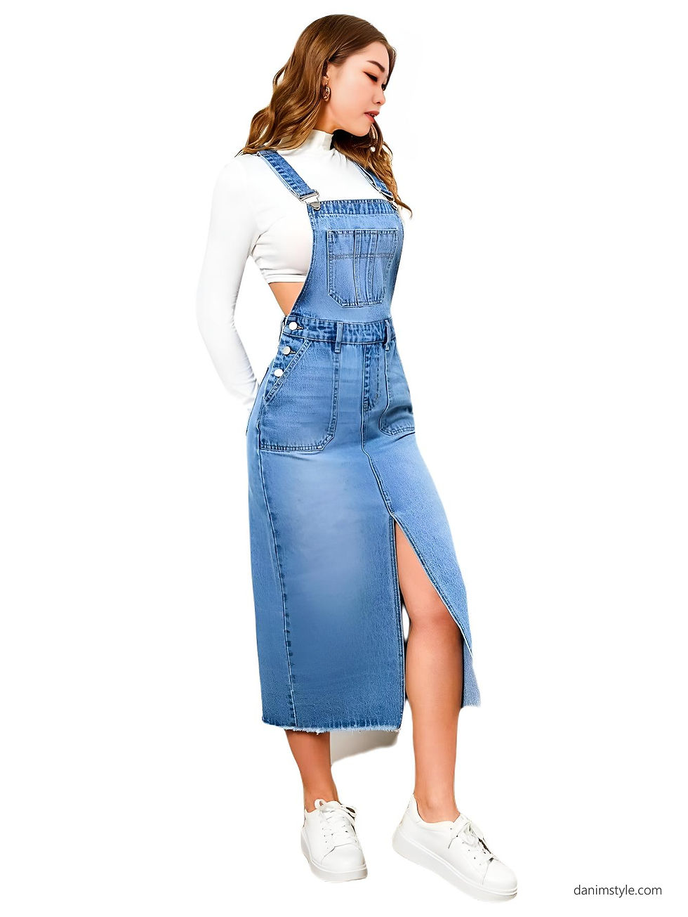 Thumbnail: Danim Denim Strapless Midi Dress (Navy-Blue)